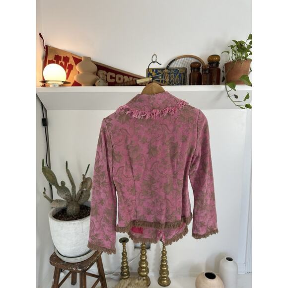Y2K Casual Pink Fringe Blazer Jacket Size 6 - Picture 4 of 4